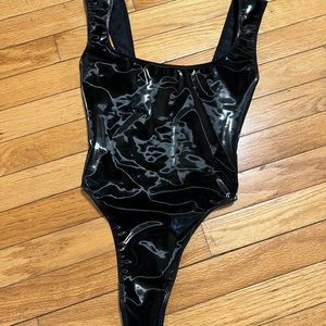 XS Liquid Vinyl Black Bodysuit by SWIM LA - NEW